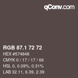 Color code: RGB 87.1 72 72 | qconv.com