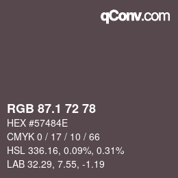 Color code: RGB 87.1 72 78 | qconv.com