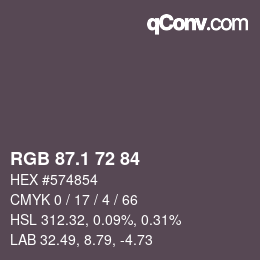 カラーコード: RGB 87.1 72 84 | qconv.com