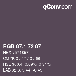 Color code: RGB 87.1 72 87 | qconv.com