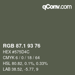 カラーコード: RGB 87.1 93 76 | qconv.com