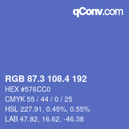 カラーコード: RGB 87.3 108.4 192 | qconv.com