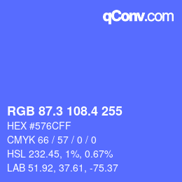 カラーコード: RGB 87.3 108.4 255 | qconv.com