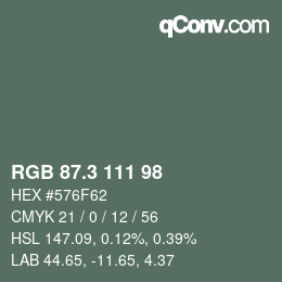 カラーコード: RGB 87.3 111 98 | qconv.com