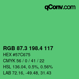 カラーコード: RGB 87.3 198.4 117 | qconv.com