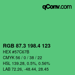 カラーコード: RGB 87.3 198.4 123 | qconv.com