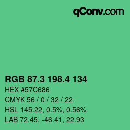 カラーコード: RGB 87.3 198.4 134 | qconv.com