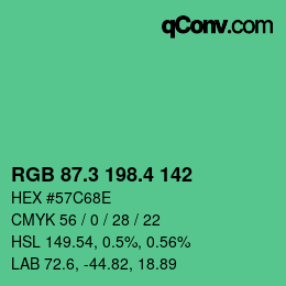 カラーコード: RGB 87.3 198.4 142 | qconv.com