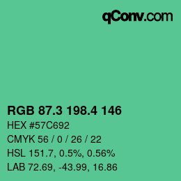 カラーコード: RGB 87.3 198.4 146 | qconv.com