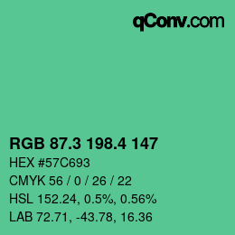 カラーコード: RGB 87.3 198.4 147 | qconv.com