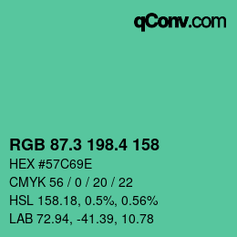 カラーコード: RGB 87.3 198.4 158 | qconv.com