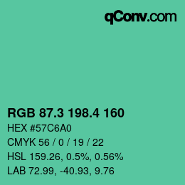 カラーコード: RGB 87.3 198.4 160 | qconv.com