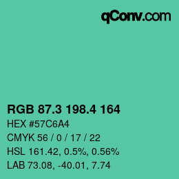 カラーコード: RGB 87.3 198.4 164 | qconv.com
