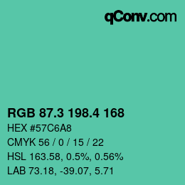 カラーコード: RGB 87.3 198.4 168 | qconv.com