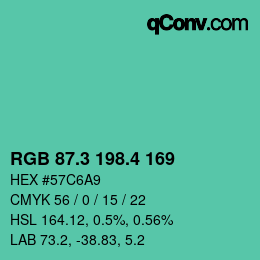 カラーコード: RGB 87.3 198.4 169 | qconv.com