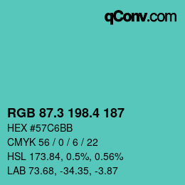 カラーコード: RGB 87.3 198.4 187 | qconv.com