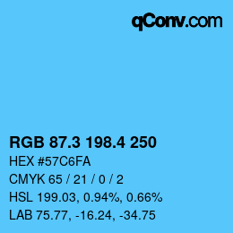カラーコード: RGB 87.3 198.4 250 | qconv.com