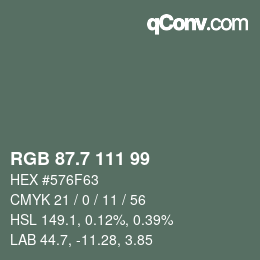 カラーコード: RGB 87.7 111 99 | qconv.com