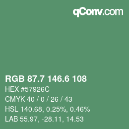 カラーコード: RGB 87.7 146.6 108 | qconv.com