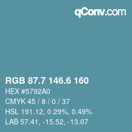 カラーコード: RGB 87.7 146.6 160 | qconv.com