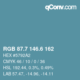 カラーコード: RGB 87.7 146.6 162 | qconv.com