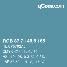 カラーコード: RGB 87.7 146.6 165 | qconv.com