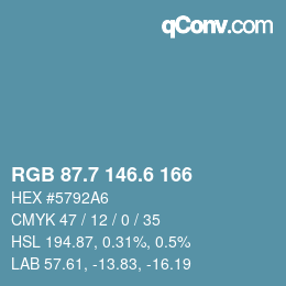 カラーコード: RGB 87.7 146.6 166 | qconv.com