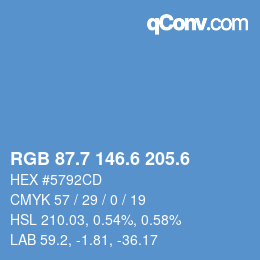 カラーコード: RGB 87.7 146.6 205.6 | qconv.com