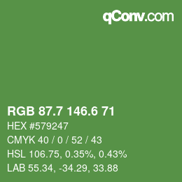 カラーコード: RGB 87.7 146.6 71 | qconv.com