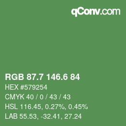 カラーコード: RGB 87.7 146.6 84 | qconv.com