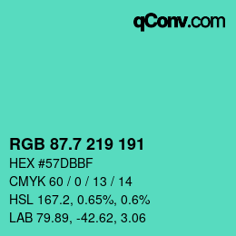 カラーコード: RGB 87.7 219 191 | qconv.com
