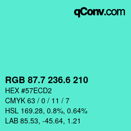 カラーコード: RGB 87.7 236.6 210 | qconv.com