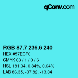 カラーコード: RGB 87.7 236.6 240 | qconv.com