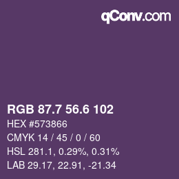 カラーコード: RGB 87.7 56.6 102 | qconv.com