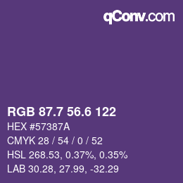 カラーコード: RGB 87.7 56.6 122 | qconv.com