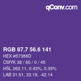 カラーコード: RGB 87.7 56.6 141 | qconv.com