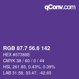 カラーコード: RGB 87.7 56.6 142 | qconv.com