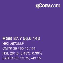 カラーコード: RGB 87.7 56.6 143 | qconv.com