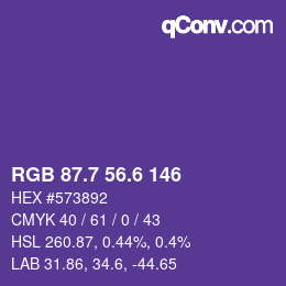 カラーコード: RGB 87.7 56.6 146 | qconv.com