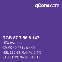 カラーコード: RGB 87.7 56.6 147 | qconv.com