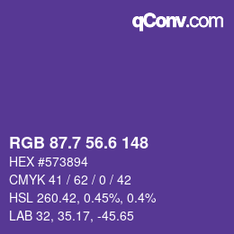 カラーコード: RGB 87.7 56.6 148 | qconv.com