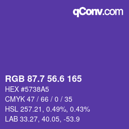 カラーコード: RGB 87.7 56.6 165 | qconv.com