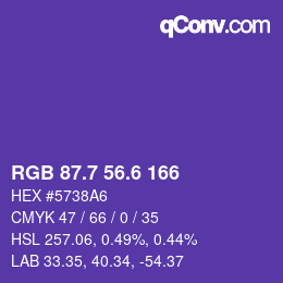 カラーコード: RGB 87.7 56.6 166 | qconv.com
