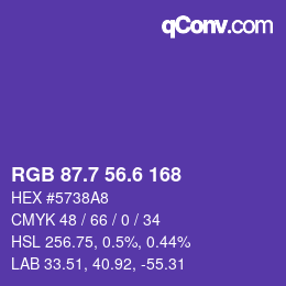 カラーコード: RGB 87.7 56.6 168 | qconv.com