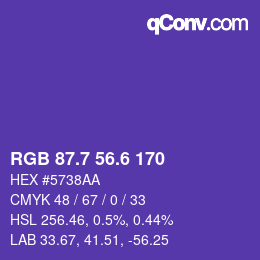 カラーコード: RGB 87.7 56.6 170 | qconv.com