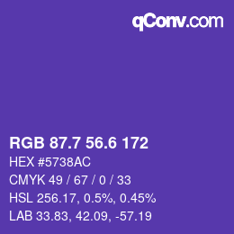 カラーコード: RGB 87.7 56.6 172 | qconv.com