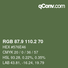 Color code: RGB 87.9 110.2 70 | qconv.com