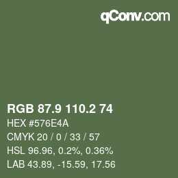 Color code: RGB 87.9 110.2 74 | qconv.com