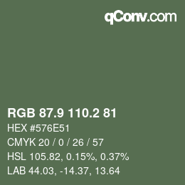 Color code: RGB 87.9 110.2 81 | qconv.com