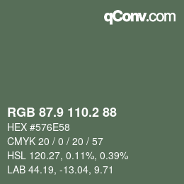Color code: RGB 87.9 110.2 88 | qconv.com